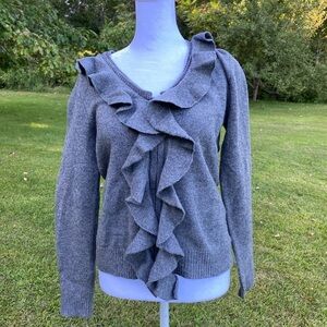 Bogner 80% Wool 20% Cashmere Ruffle Sweater Gray Size 4 EU 34 Luxury Ski